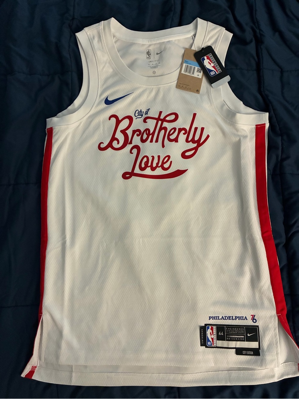Nike White & Red "Brotherly Love" Philadelphia 76ers Jersey